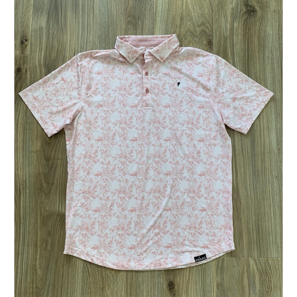 PRIMO GOLF APPAREL Men's Shortsleeve Polo Size L Pink White Performance